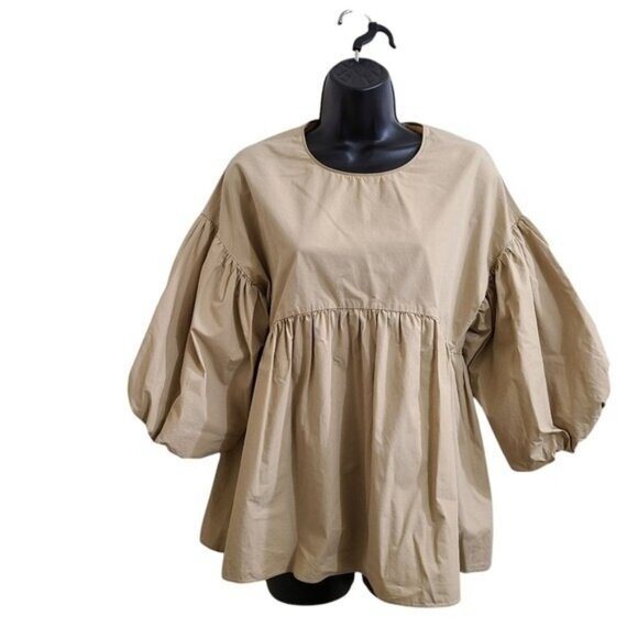 Pomander Place Tops - Tuckernuck Pomander Place Camilla Beige Puff Sleeve Shirt XS